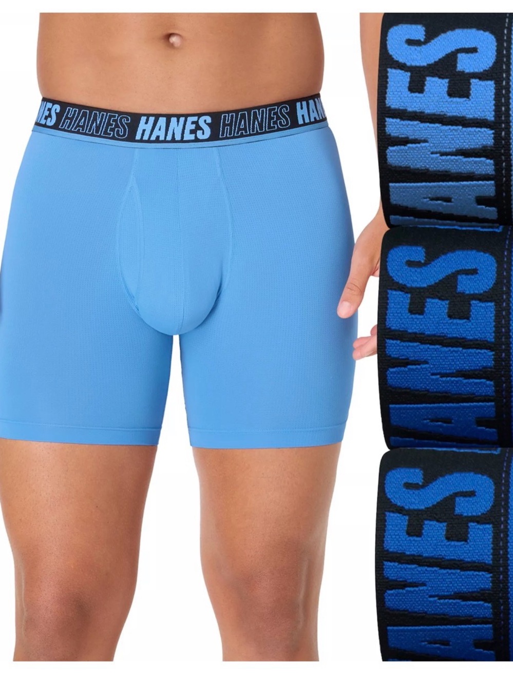 Hanes Light Blue Boxer Briefs with Branded Waistband